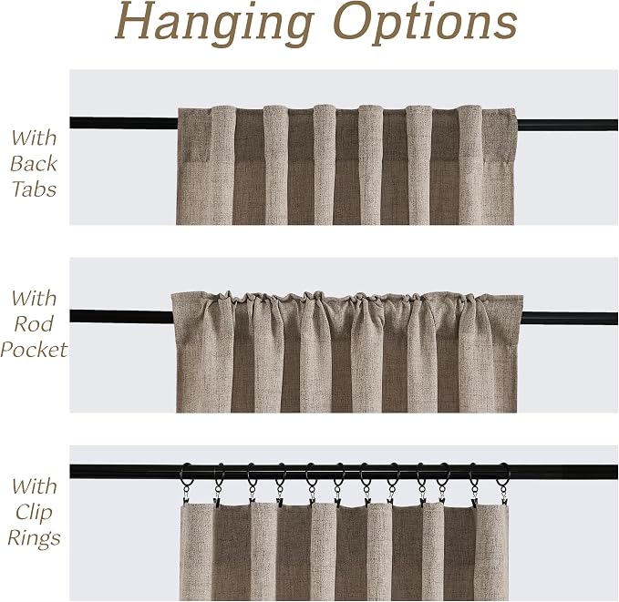 RYB HOME Linen Sheer Curtains and Drapes for Living Room and Dining Room 96 inches Length, Breathable Back Tab/Rod Pocket Semi Sheer Curtains, Oatmeal, W 52 x L 96 inches, 2 Panels Set
