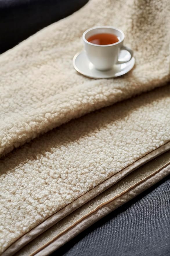 Merino Wool Bedding Blanket/Big Throw Wool Blanket 98" x 79" Beige Blanket Woolmark