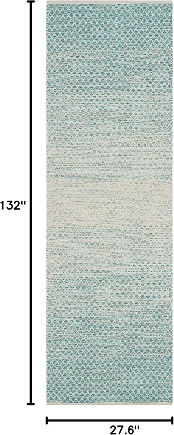 SAFAVIEH Montauk Collection Runner Rug - 2'3" x 11', Turquoise & Ivory, Handmade Cotton, Ideal for High Traffic Areas in Living Room, Bedroom (MTK601E)