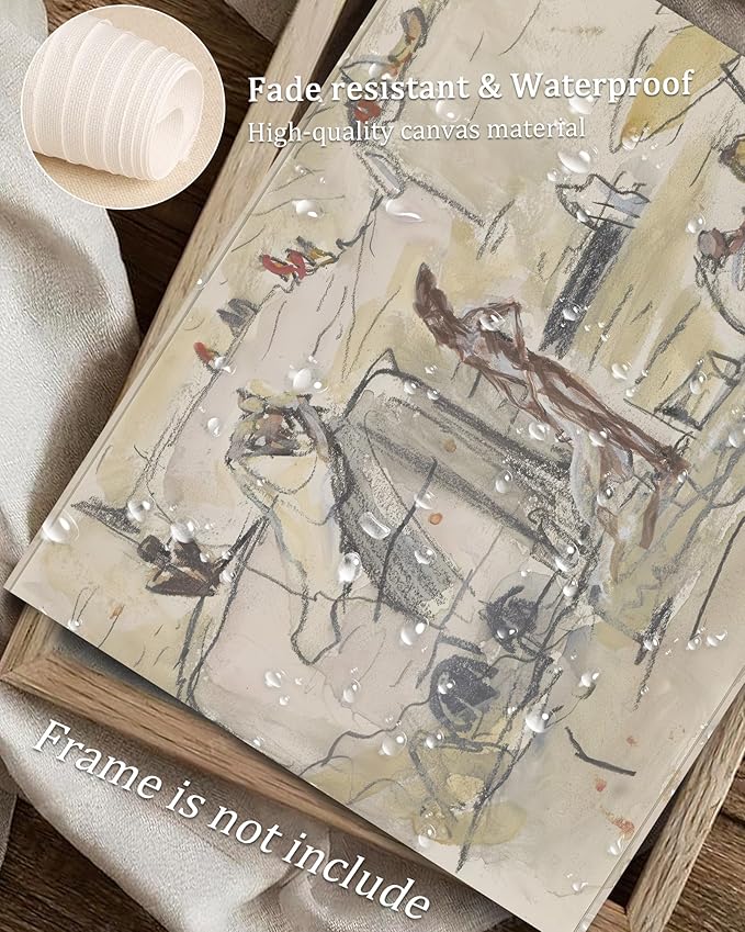 Vodefoad Vintage Abstract Landscape Neutral Sketch Print, Minimalist Watercolor & Pencil Wall Art, Modern Beige Line Drawing Interior Office Decor, Antique Neutral Oil Painting Vintage Art Pictures for Bedroom Bathroom Decor - 8x10Inch Unframe
