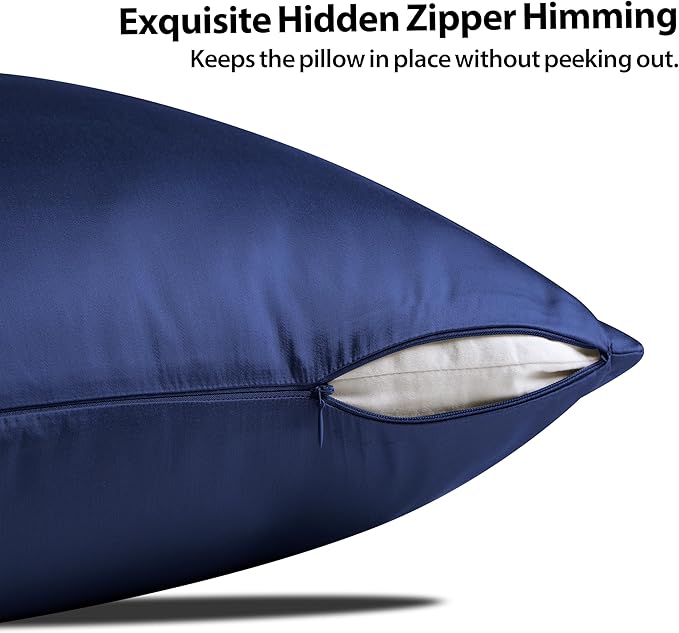 2 Pack Cooling Pillow Cases,Viscose Derived from Bamboo Pillow Protectors King Size Set of 2, 400 Thread Count Soft Silky Breathable Summer Pillow Cover with Zipper Hidden (2PCS, NavyBlue, King)