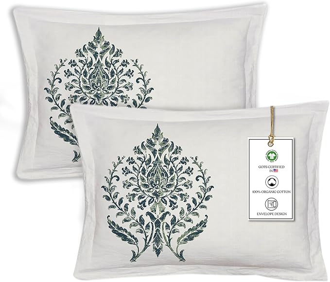 A1HC Trellis Reversible Print Organic Cotton Pillowcase (Set of 2) | GOTS Certified Organic Cotton Pillowcase |Wrinkle Resistant| Long Staple Cotton| 21" x 30"