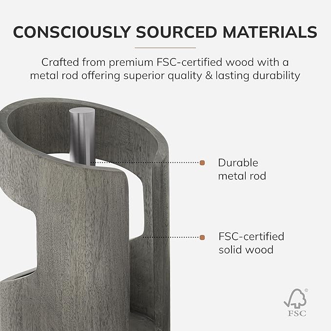 Anji Mountain Wooden Paper Towel Holder Countertop with Mango Wood Round Base and Iron Holder, Holder Stand for Kitchen Roll Organizer & Kitchen Dining Table Home Decor - Greige/Nickel, Arc Hold