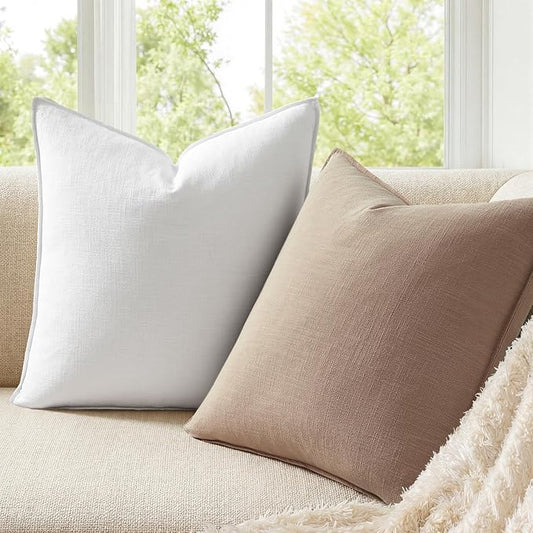 Pack of 4 Neutral Linen Pillow Covers 18x18 Cordinated Color Set for Easy Matching Boho Decorative Throw Cushion Covers with Flange for Sofa Living Room Bed and Balcony Home Decor