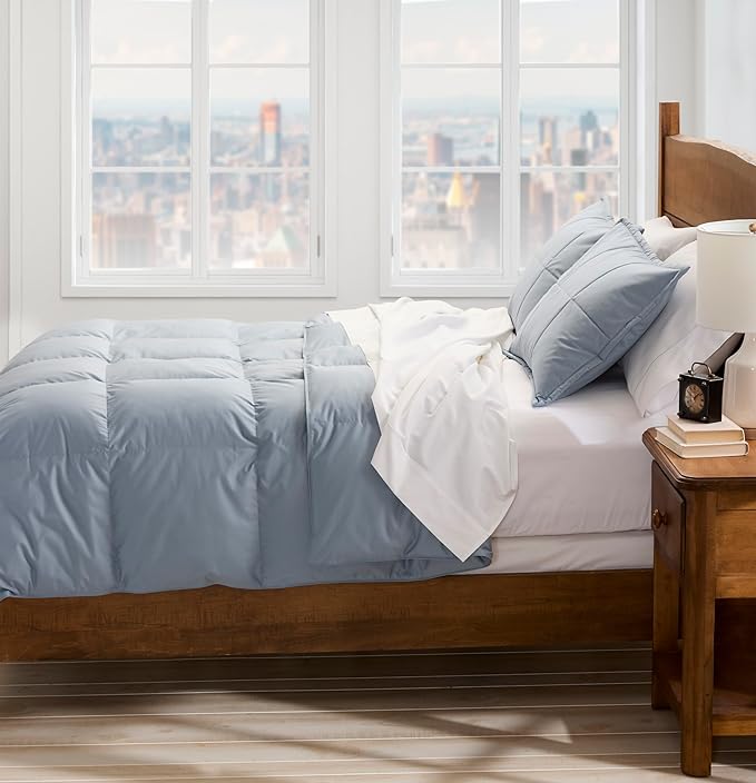 Cuddledown Chroma Down Alternative Comforter | Soft, Lofty, Cloudlike | Hypoallergenic | 100% Cotton Sateen Shell | Handcrafted | Duvet Insert | Oeko-TEX Certified | King | Winter | Steel Blue