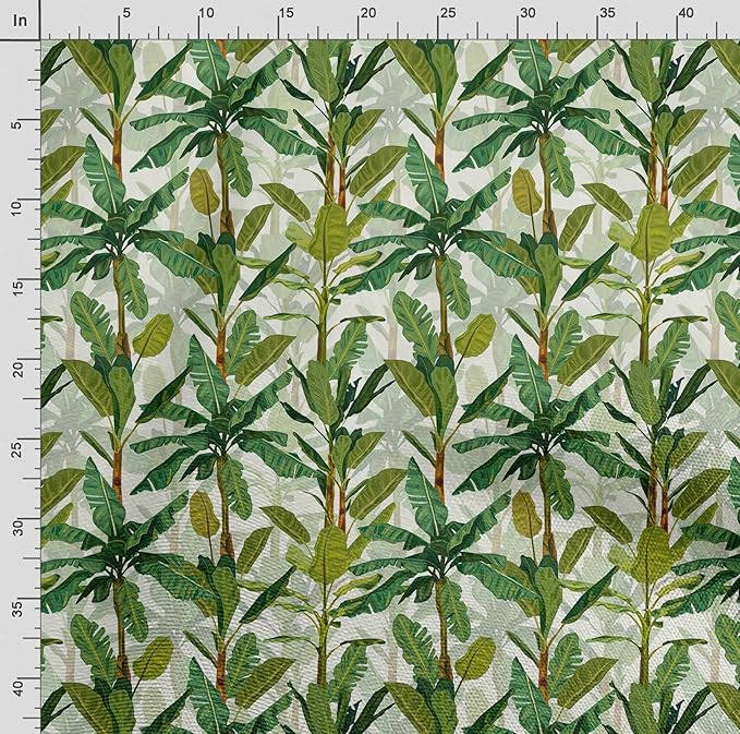 Soimoi Leaves Print - Green, Pure Silk Fabric - 42 Inch Wide, 1 Yard, Lightweight Material, Perfect for Elegant Dresses, Sarees, Scarves, Evening Wear