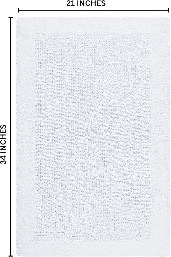 Bedding Craft 100% Cotton Bath Mat - Soft Hotel-Style Rectangular Bathroom Floor Rug - Plush, Water Absorbent Cloth Bathmat for Outside Bathtub/Shower, Machine Washable Cotton Bath Rug 21x34 White