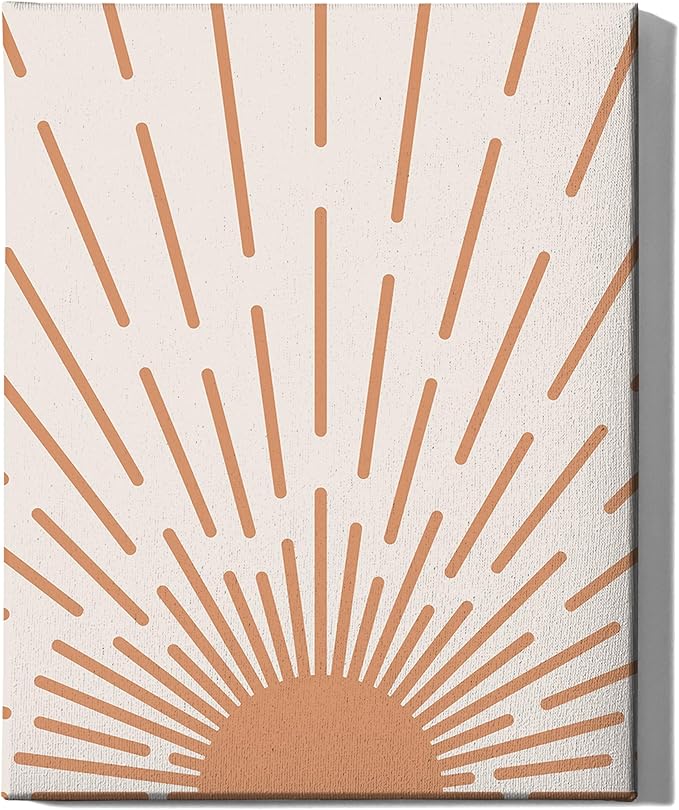 Minimalist Sunburst Wrapped Canvas Wall Art Abstract Geometric Arch Earth Tones Terracotta Mid Century Modern 16x20 Inch Gallery Stretched Modern Home Art Decor
