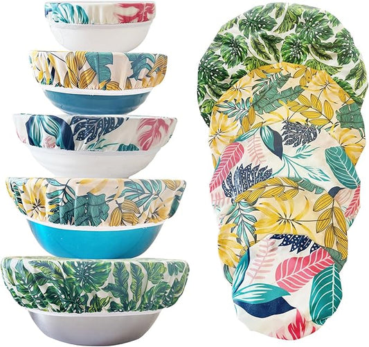 5 Pcs Eco-friendly Reusable Beewax Bowl Covers Cotton Cloth Storage Elastic Food Storage Covers For Food, Fruits and Leftover