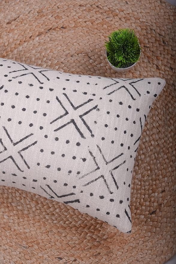 Trade Star Decorative Pillow Cover 100% Cotton Lumbar Cushion Cover Handmade Pillow Case Modern Throw Case Room Decor Authentic Boho Large Bedding (Ivory NOVA 12X24 INCHES)