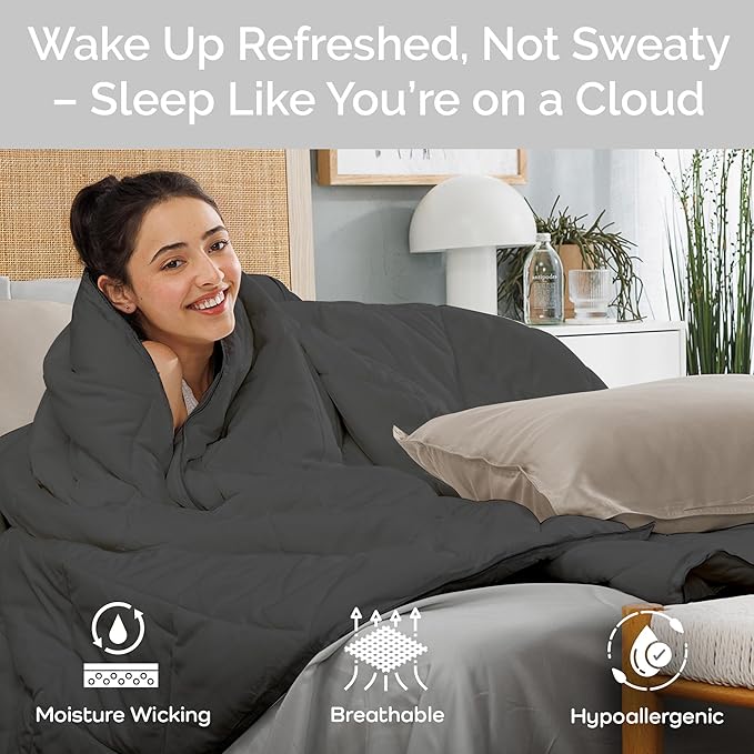 Cooling Comforter King Size – Lightweight All Season Down Alternative Duvet Insert, Hypoallergenic Plush Fill, 100% Viscose from Bamboo Cover - Charcoal, 102" x 90"