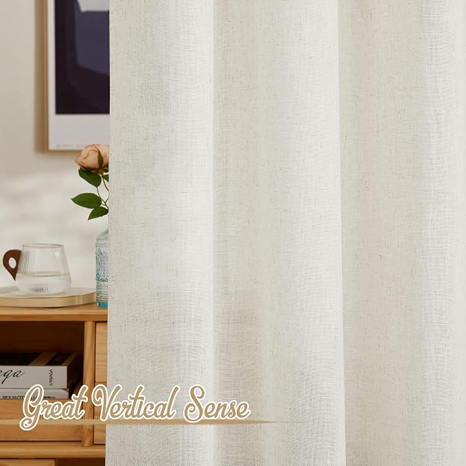 NICETOWN Natural Linen Curtains 72 inches Length, Rod Pocket & Back Tab Privacy with Light Filtering Drapes Flax Linen Blend Window Treatments for Farmhouse/Living Room, W42 x L72, 2 Panels