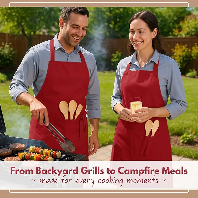 Native Fab Kitchen Apron 2 Pack - 100% Cotton Adjustable, Durable Apron with Pockets, Perfect for Cooking, Baking, Grilling