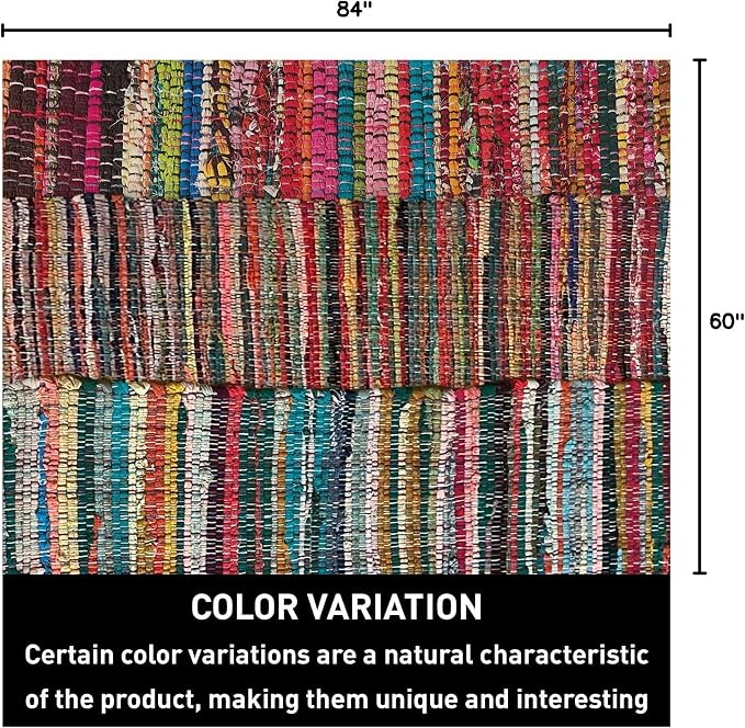Chardin home - Eco Friendly 100% Recycled Cotton Colorful Chindi Runner Area Rug - 2'x7', Multi