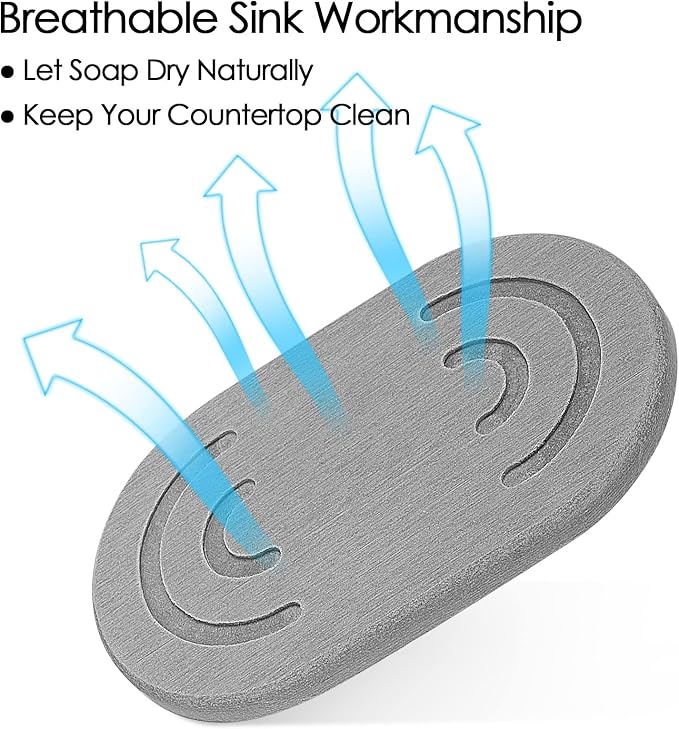 Adorila 2 Pack Diatomite Soap Dish, Water Absorbent Soap Bar Holder Mat, Self-Dry Soap Saver Container for Bathroom (Grey)