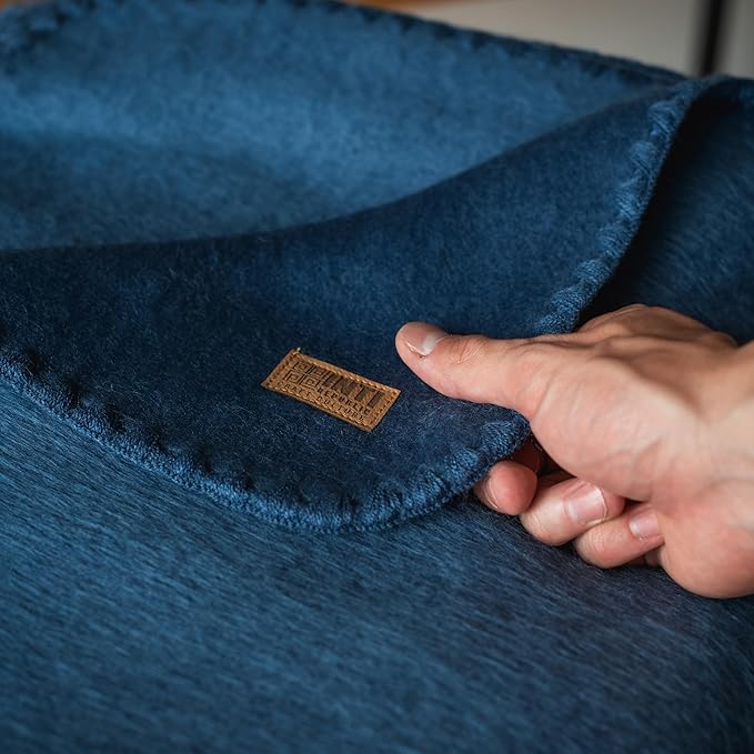 Alpaca Wool Throw Blanket | Ultra Soft, Lightweight, Warm, Breathable, Non-Itchy | Classic, Elegant-Minimalist Design for Bed, Couch, Travel, or Gift | 90" L x 64" W (Violet Blue)