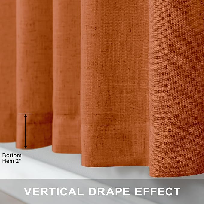 Pitalk 60 Inch Wide Curtains for Living Room 2 Panels Back Tab Pocket Drape Semi Sheer Linen Extra Large Burnt Orange Curtains for Home Office Hotel Flat Family Sunroom 5 FT Width by 9 FT Long 60x108