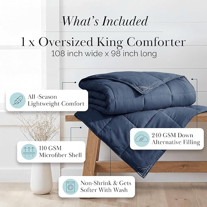 Southshore Fine Living, Inc. Quilt Comforter Only, Oversized King Bedding Comforters, Fluffy Duvet Insert Cal King Down Alternative Comforter for All Seasons, Cozy Bedding, Dark Blue Comforters