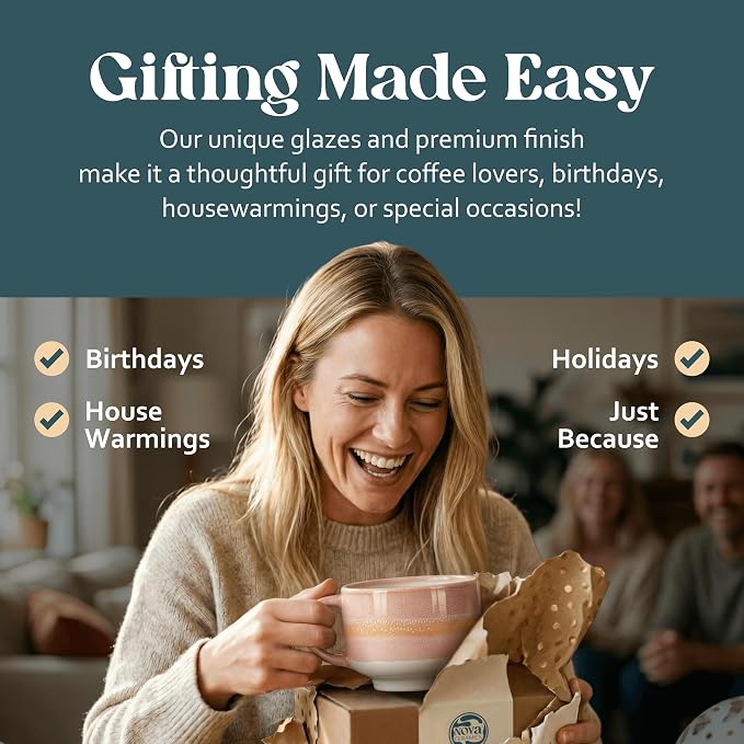 NOVA CERAMICS Ceramic Mug - Large Coffee Mug with Handle - 16 oz coffee cups - Microwave & Dishwasher Safe - Gifts For Women Men Him Her - 16oz - Afterglow