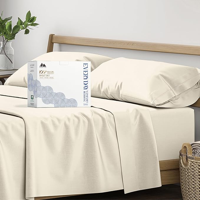 Mayfair Linen 100% Organic Cotton Sheets Full Size - 4 PC Organic Cotton Percale Sheets Full Set (Ivory), Crisp, Soft, Cooling & Breathable Bedsheets, 16" Deep Pocket Hotel Bedding - GOTS Certified