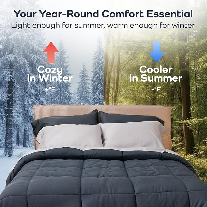 Olive + Crate Cooling Down Alternative Comforter - Hypoallergenic King Size Duvet Insert Lightweight - All Seasons Plush Design Bamboo Comforter - 100% Bamboo Viscose Outer Cover - Charcoal 102"x90"