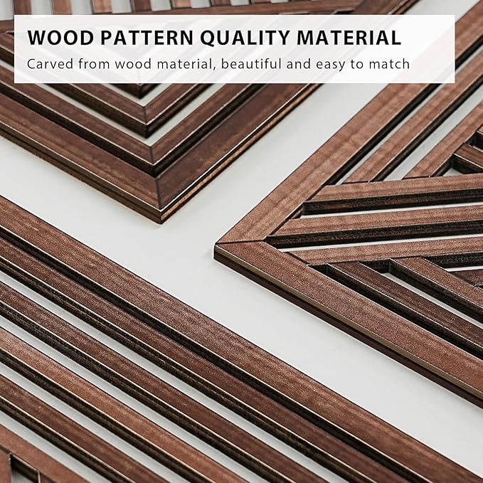 VIYYIEA Boho Solid Wood Carved Wall Art Set of 3, Geometric Minimalist Wooden Home Decor Panels, Handcrafted Solid Wood Wall Hanging for Living Room Bedroom Hallway, 16 x 8 Inch Each (Geometry II)