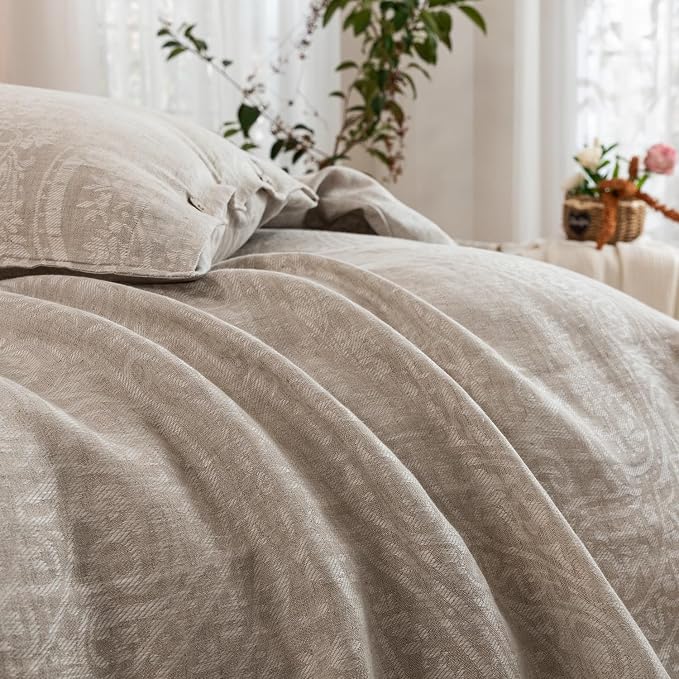 EVERLY 100% Pure Linen Duvet Cover Set Queen Size90X90Inch 3pcs (1 Duvet Cover,2 Pillowcases) Soft and Breathable for All Season with Coconut Button Closure, Suitable for Hot Sleepers-Linen-Queen
