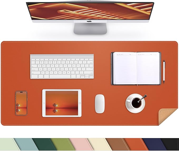 AFIING Cork Desk Mat 35.4" x 17", Dual-Sided Natural Cork & PU Leather Desk Pad, Non-Slip Waterproof Large Mouse Pad for Office, Home & Gaming (Orange)