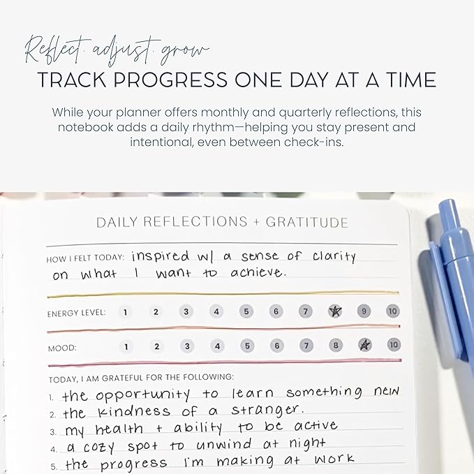 MäksēLife Evening Reflections & Gratitude Journal - Daily Mindfulness & Self-Care Notebook, A5 Lay-Flat Binding, Vegan Leatherette Cover, Bedtime Companion for Positive Intentions