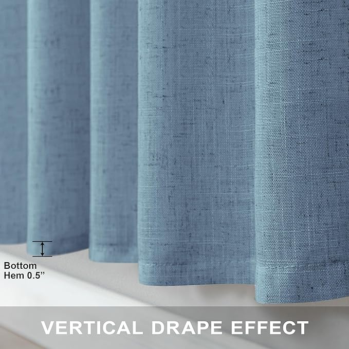 Pitalk Blue Curtains 38 Inch Wide for Small Window 2 Panel Set Back Tab Rod Pocket Linen Blend Semi Sheer Cafe Tier Narrow Curtain for Bathroom Kitchen Door Basement Width 38x45 Inch Length Stone Blue