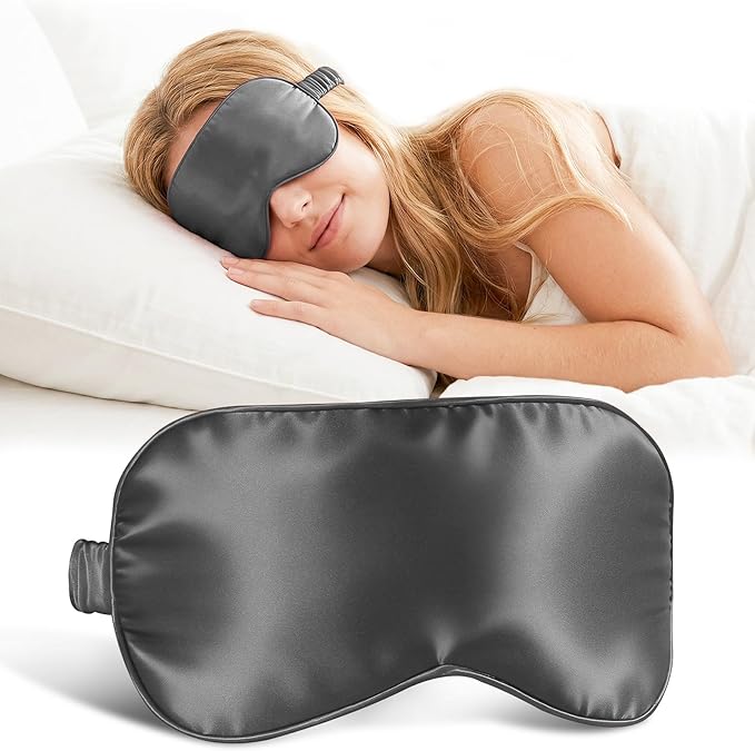 ZLYC 100% Mulberry Silk Sleep Mask Pressure-Free Eye Cover Soft Light Blocking Blindfold for Travel & Nap, Solid Gray