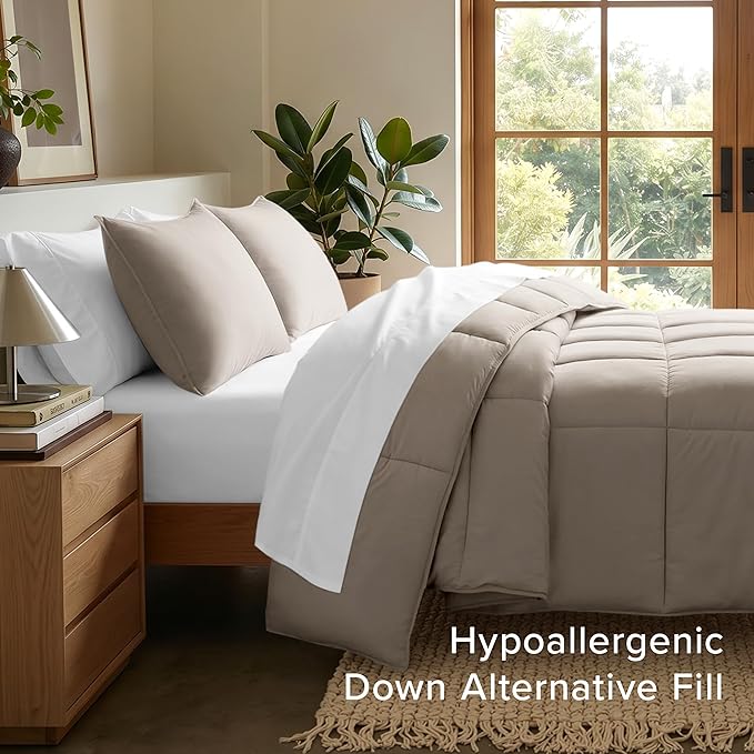 Bare Home Comforter Set - Twin/Twin Extra Long Size - Ultra-Soft - Goose Down Alternative - Premium 1800 Series - All Season Warmth (Twin/Twin XL, Khaki)