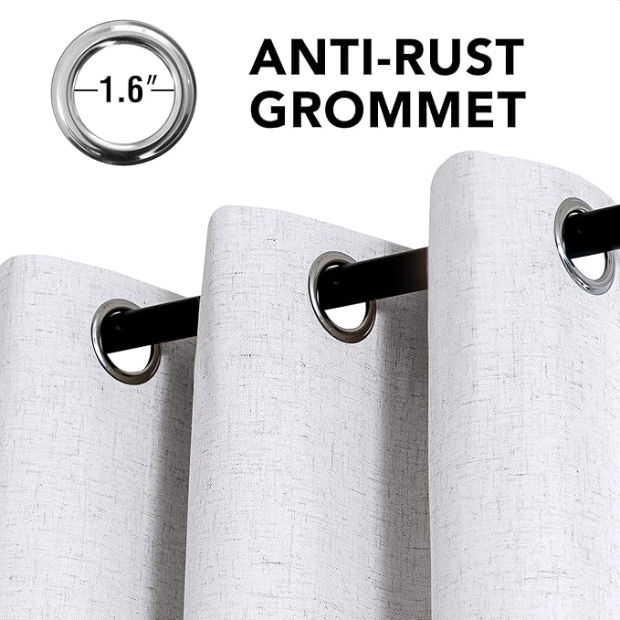 H.VERSAILTEX Linen Curtains 100% Blackout Curtains for Bedroom 90 inch Long Full Light Blocking Nature Linen Blended Window Curtains for Living Room Nickel Grommet (2 Panels, Heathered White)