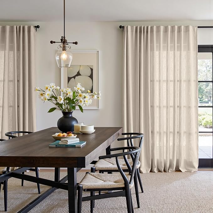jinchan Extra Wide Sliding Door Curtain 96 Inch Length Oatmeal Linen Curtains Semi Sheer Drapes for Patio Door Living Room Bedroom Home Office Light Filtering Drapes 100 Inches Wide 1 Panel