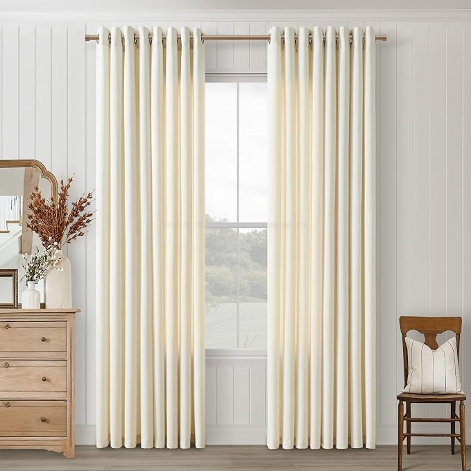 Beige Cream Semi Sheer Curtains 80 Inch Length for Living Room Dining 2 Panel Set Grommet Neutral Rustic Modern Farmhouse Semi Privacy Flax Thick Linen Drape Curtain for Bedroom 52x80 Long Curtain