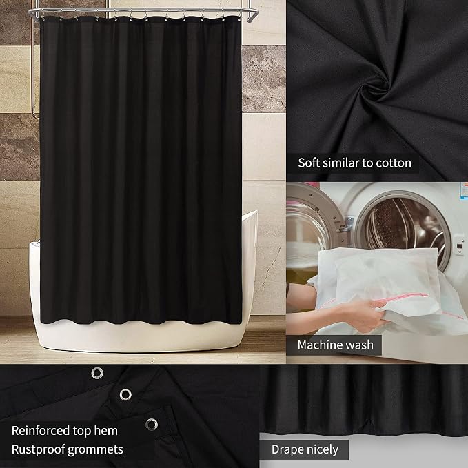 ALYVIA SPRING Long Fabric Shower Curtain Liner Waterproof - 72" x 74", Soft & Lightweight Longer Shower Curtain with 3 Magnets, Machine Washable - 72x74, Black