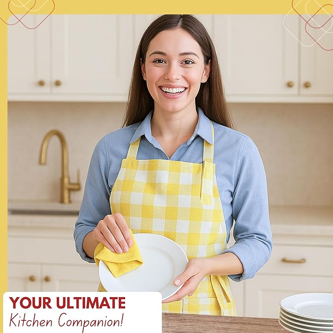 Native Fab Kitchen Apron 2 Pack - 100% Cotton Adjustable, Durable Apron with Pockets, Perfect for Cooking, Baking, Grilling