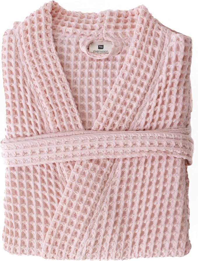 Womens Kimono Waffle Robe - Lightweight 100% Turkish Cotton Housecoat for All-Day Lounging - Bathrobe for Shower