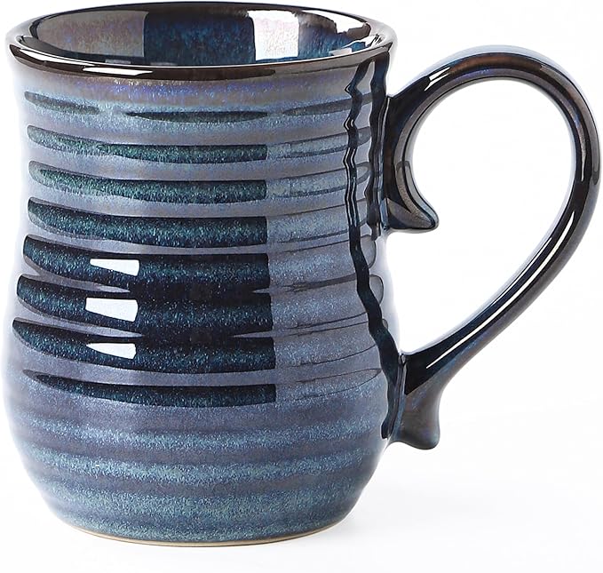21 oz Large Ceramic Coffee Mugs, Handmade Cup with Large Handle, Big Tea and Coffee Cups for Office and Home, Microwave and Dishwasher Safe (Blue Green)