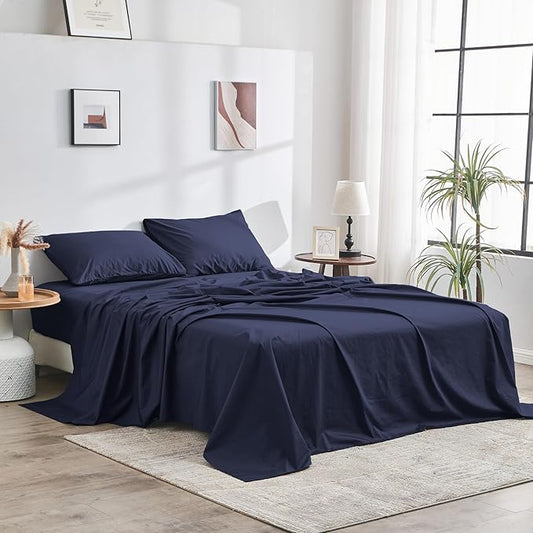 DOZ 100% GOTS Certified Organic Cotton Sheet Set, Crisp Percale Weave, Long Staple, Breathable, Matte Finish, Hotel Style, Durable, 3pc – 2 Pillowcases 1 Fitted (Sapphire, Cal King)