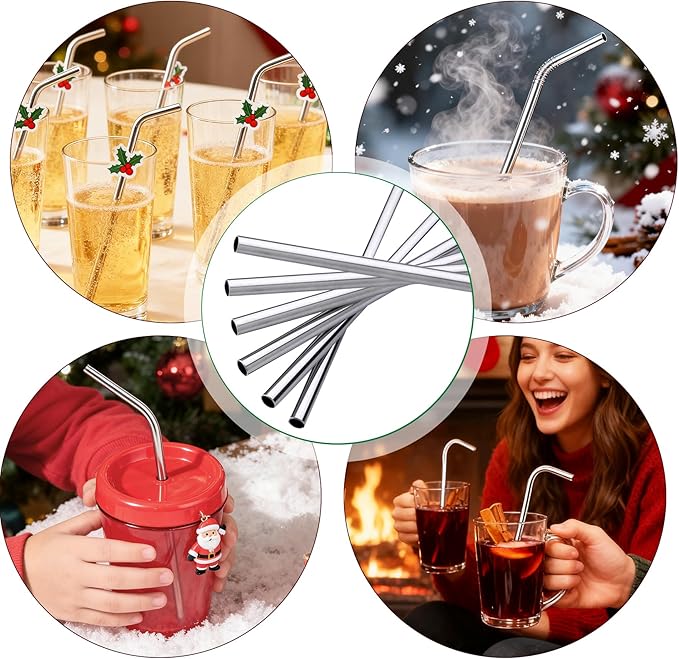 Besteek Home 6 Pcs Stainless Steel Straws, Reusable Metal Straws for 30 oz & 20 oz Tumblers Cups Mugs Cold Beverage, Cleaning Brush Included