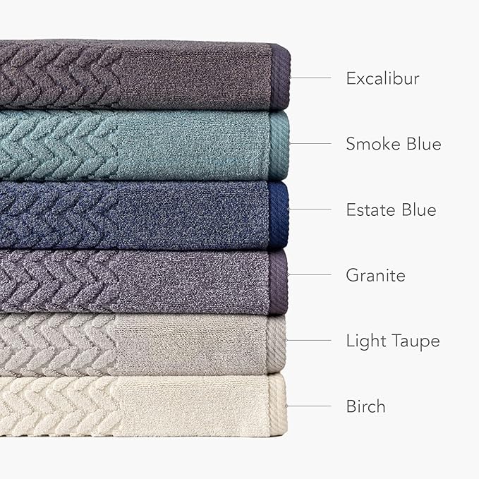 Texere 100% Organic Cotton Jacquard 650 GSM Premium Bath Towel Sets - Extra Absorbent Quick Dry and Plush (Cable, Smoke Blue, 4 Bath Towels)