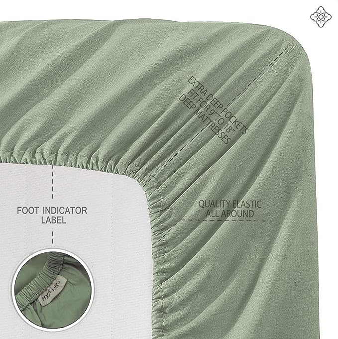 BIOWEAVES 100% Organic Cotton Sheets, 300 Thread Count 4-Piece GOTS Certified Bed Sheet Set Fits Mattress Upto 17" Deep Pocket, Soft & Silky Sateen Weave (California King, Basil)