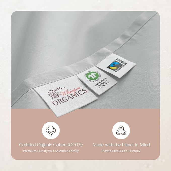 Certified Organic Queen Flat Sheet Only - 100% Organic Cotton Top Sheet with Luxurious Soft and Breathable 300 Thread Count Sateen Weave Finish - GOTS & Fairtrade Certified (Shore, Queen)