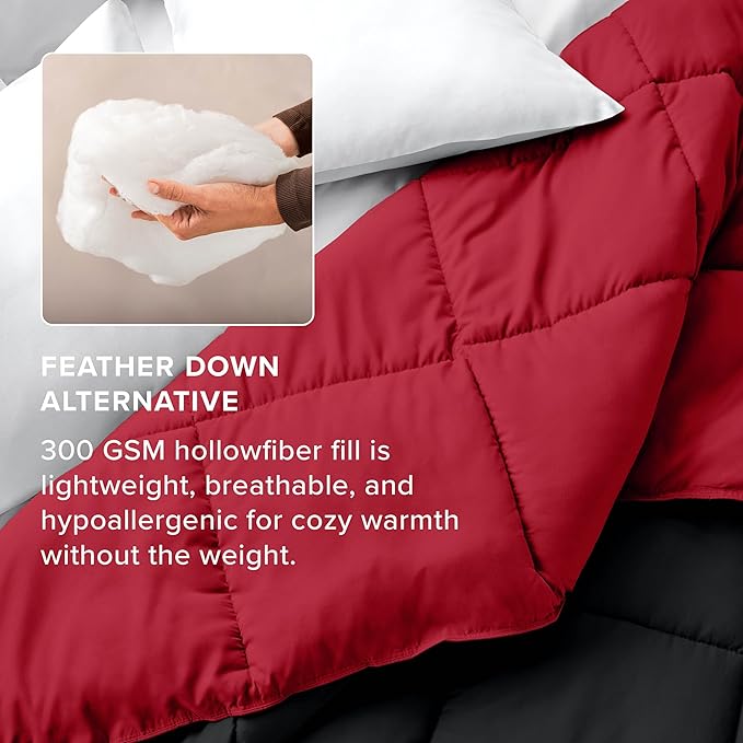 Bare Home Oversized King Comforter - Reversible Colors - Goose Down Alternative - Ultra-Soft - Premium 1800 Series - All Season Warmth - Bedding Comforter (Oversized King, Black/Red)