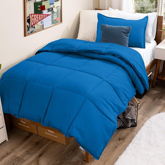 Bare Home Comforter Set - Twin/Twin Extra Long Size - Ultra-Soft - Goose Down Alternative - Premium 1800 Series - All Season Warmth (Twin/Twin XL, Medium Blue)