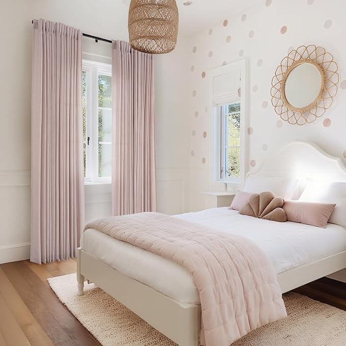 Blush Pink Curtains for Living Room Back Tab Modern Farmhouse Semi Sheer Curtains 96 inches Long 2 Panels Set Muted Neutral Window Curtain for Dining Room Bedroom 52x96