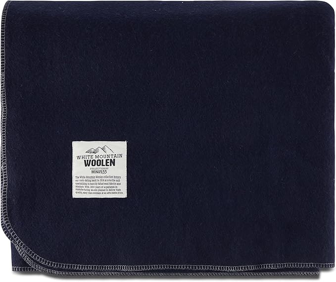 Queen Wool Blanket - 80% Recycled Wool - Warn Queen Blanket - Thick - Washable - 90W x 100L - Navy Blue