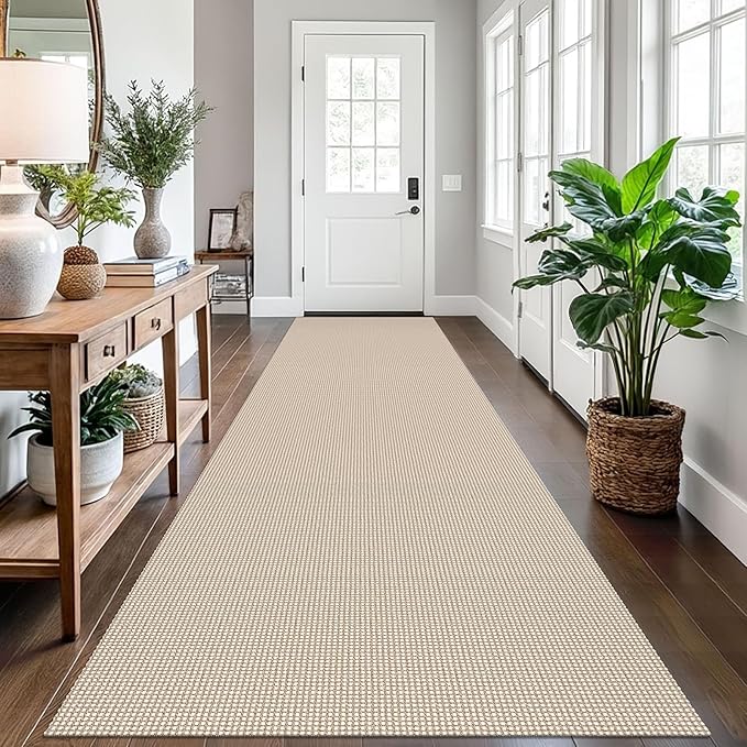 EARTHALL Runner Rug 3x12 Ft Washable Runners for Hallways Extra Long Woven Non Slip Entryway Runner Braided Kitchen Runner Indoor Outdoor Carpet Runners for Entryway, Hall, Foyers, Beige/Ivory