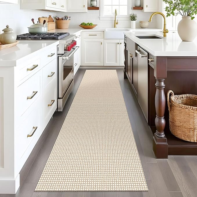 EARTHALL Woven Runner Rug 2x8 Ft Washable Runners for Hallways Cotton Non Slip Rubber Backed Kitchen Runner Braided Indoor Floor Carpet for Entryway, Hallway, Kitchen, Bedroom, Beige/Ivory